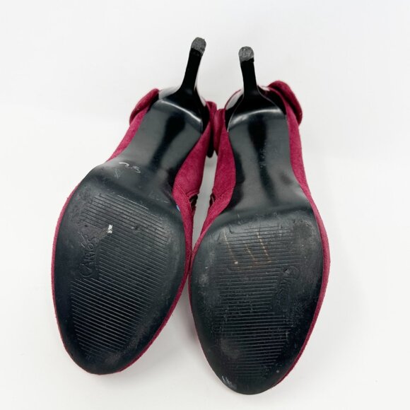 Carlos Womens Burgundy Sued Leather Bow Accent  Zip Stiletto Booties Size 6.5 - Picture 7 of 8